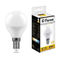 Лампа светодиодная Feron LB-550 G45 Шар E14 220В 9Вт 840Лм 2700К 45х82мм картинка 